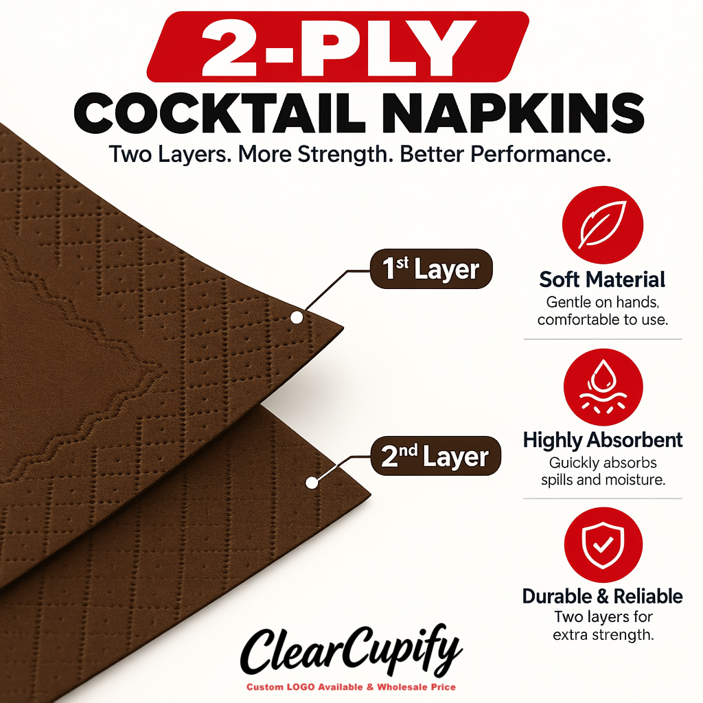 Umber Napkins Paper 4.5x4.5 Inch Disposable 2-Ply Cocktail Napkins Factory