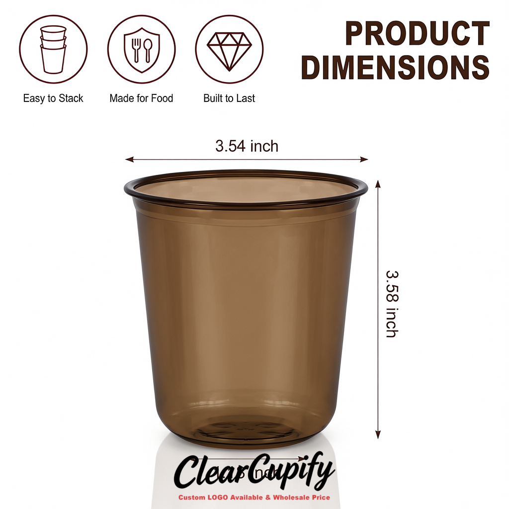 Umber U-shaped Cup with Round Bottom: Stackable & Disposable Plastic Cup