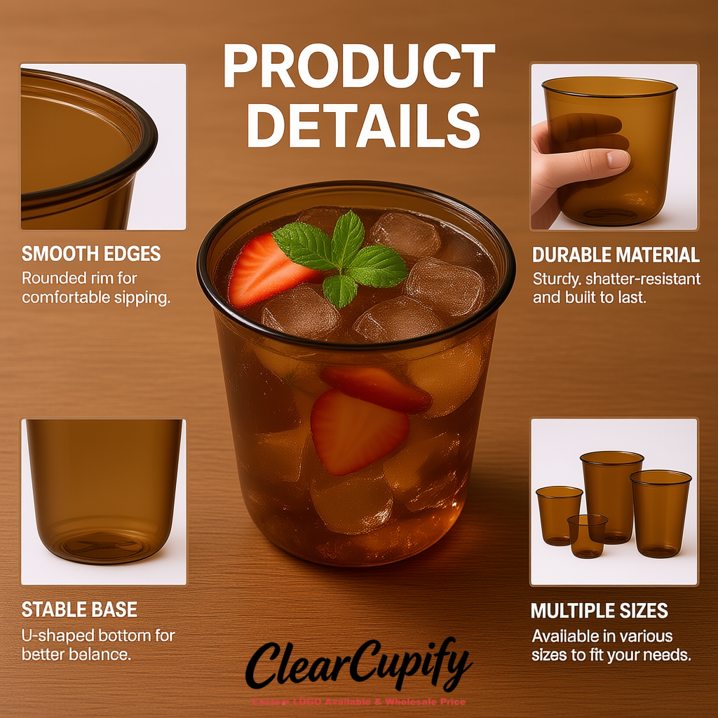 Umber U-shaped Cup with Round Bottom: Stackable & Disposable Plastic Cup