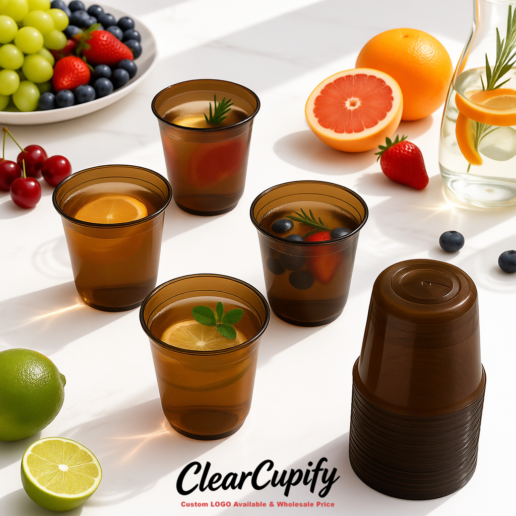Umber U-shaped Cup with Round Bottom: Stackable & Disposable Plastic Cup