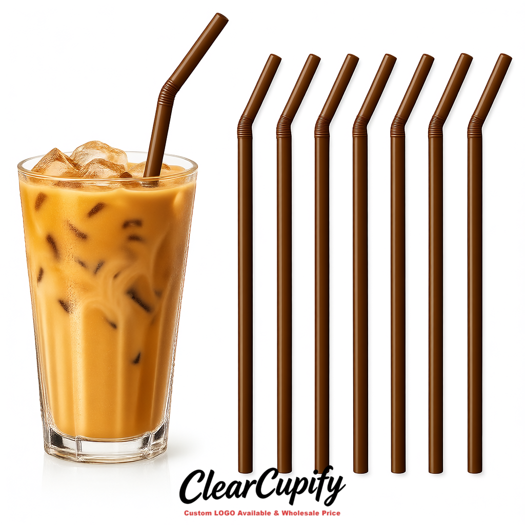 Umber Plastic Straws 8.26 x 0.2 inch Flexible Bendy Disposable Drinking Straws Supplier