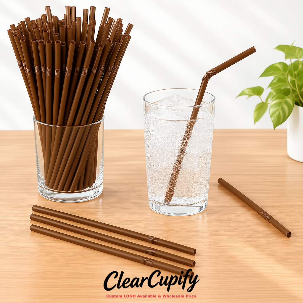 Umber Plastic Straws 8.26 x 0.2 inch Flexible Bendy Disposable Drinking Straws Supplier