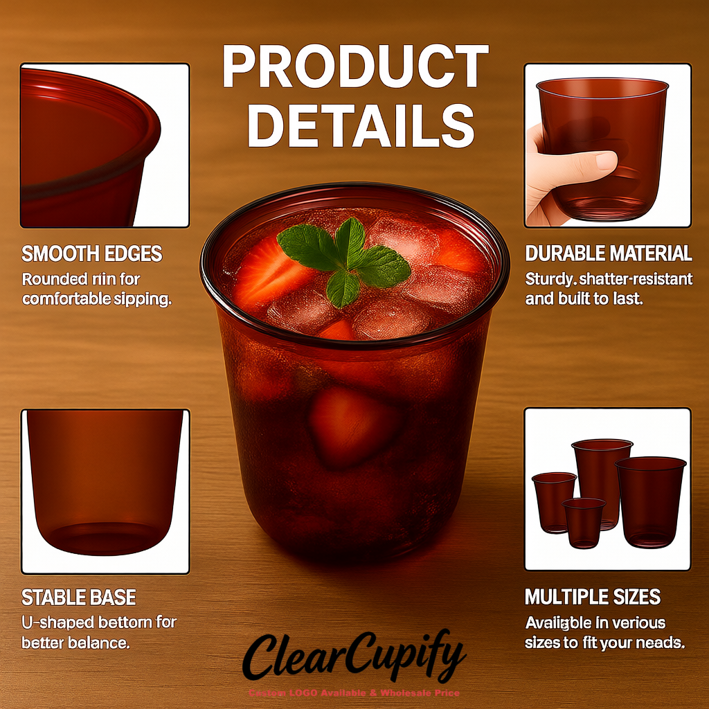 Vermilion U-shaped Cup with Round Bottom: Stackable & Disposable Plastic Cup