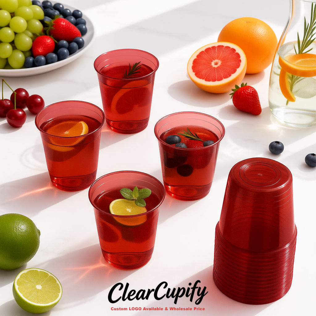 Vermilion U-shaped Cup with Round Bottom: Stackable & Disposable Plastic Cup
