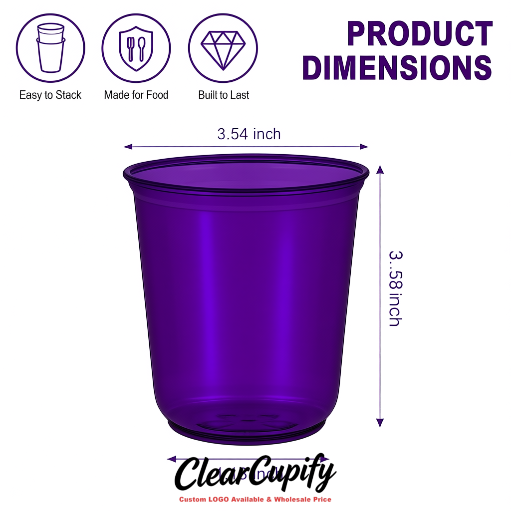 Violet U-shaped Cup with Round Bottom: Stackable & Disposable Plastic Cup