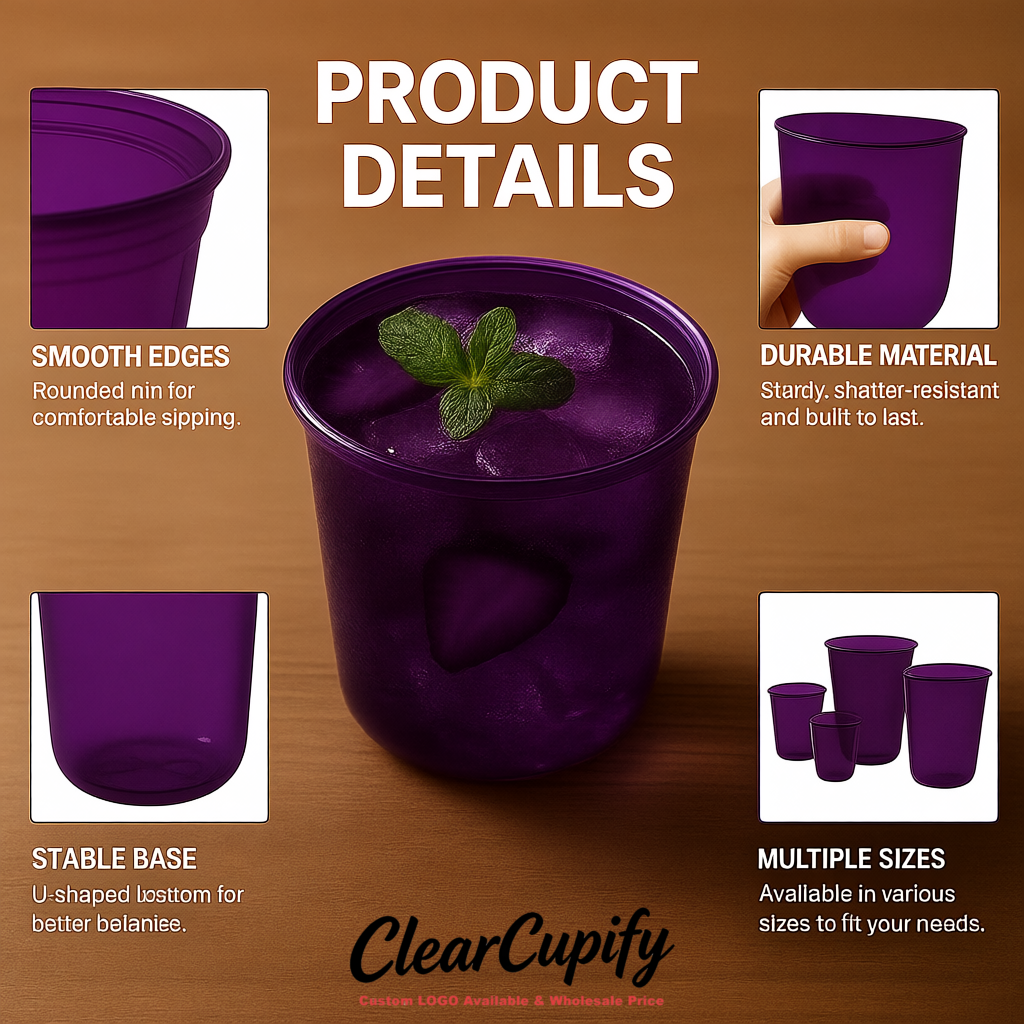 Violet U-shaped Cup with Round Bottom: Stackable & Disposable Plastic Cup