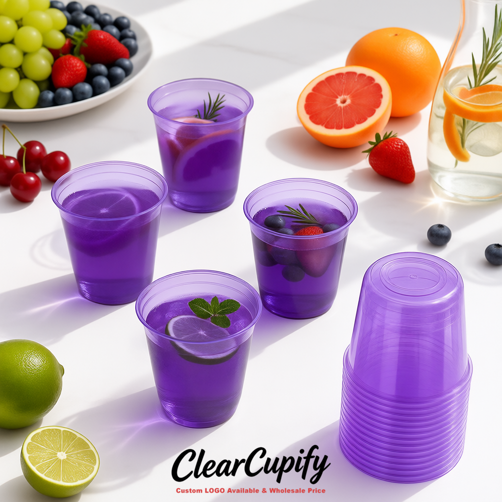 Violet U-shaped Cup with Round Bottom: Stackable & Disposable Plastic Cup