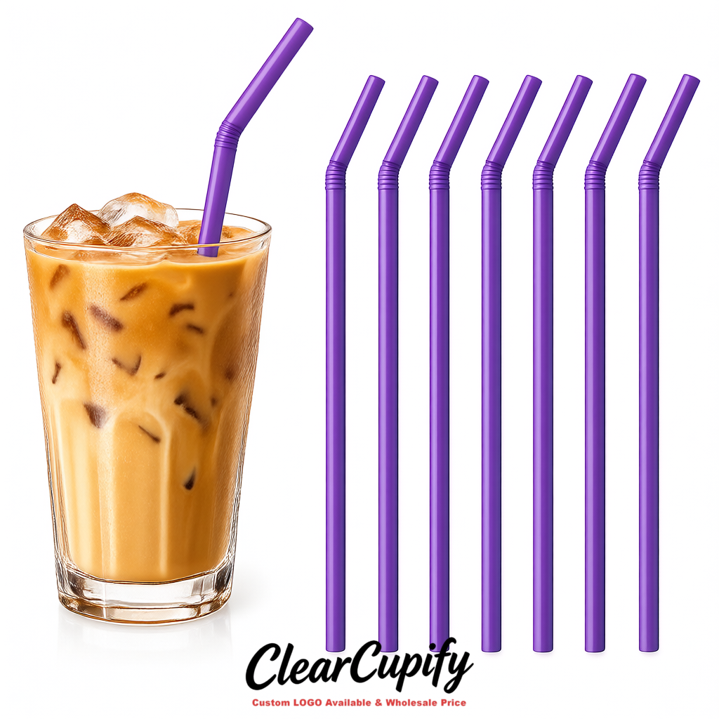 Violet Plastic Straws 8.26 x 0.2 inch Flexible Bendy Disposable Drinking Straws Supplier