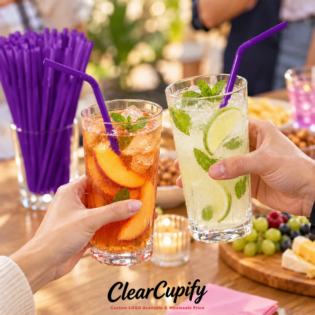 Violet Plastic Straws 8.26 x 0.2 inch Flexible Bendy Disposable Drinking Straws Supplier
