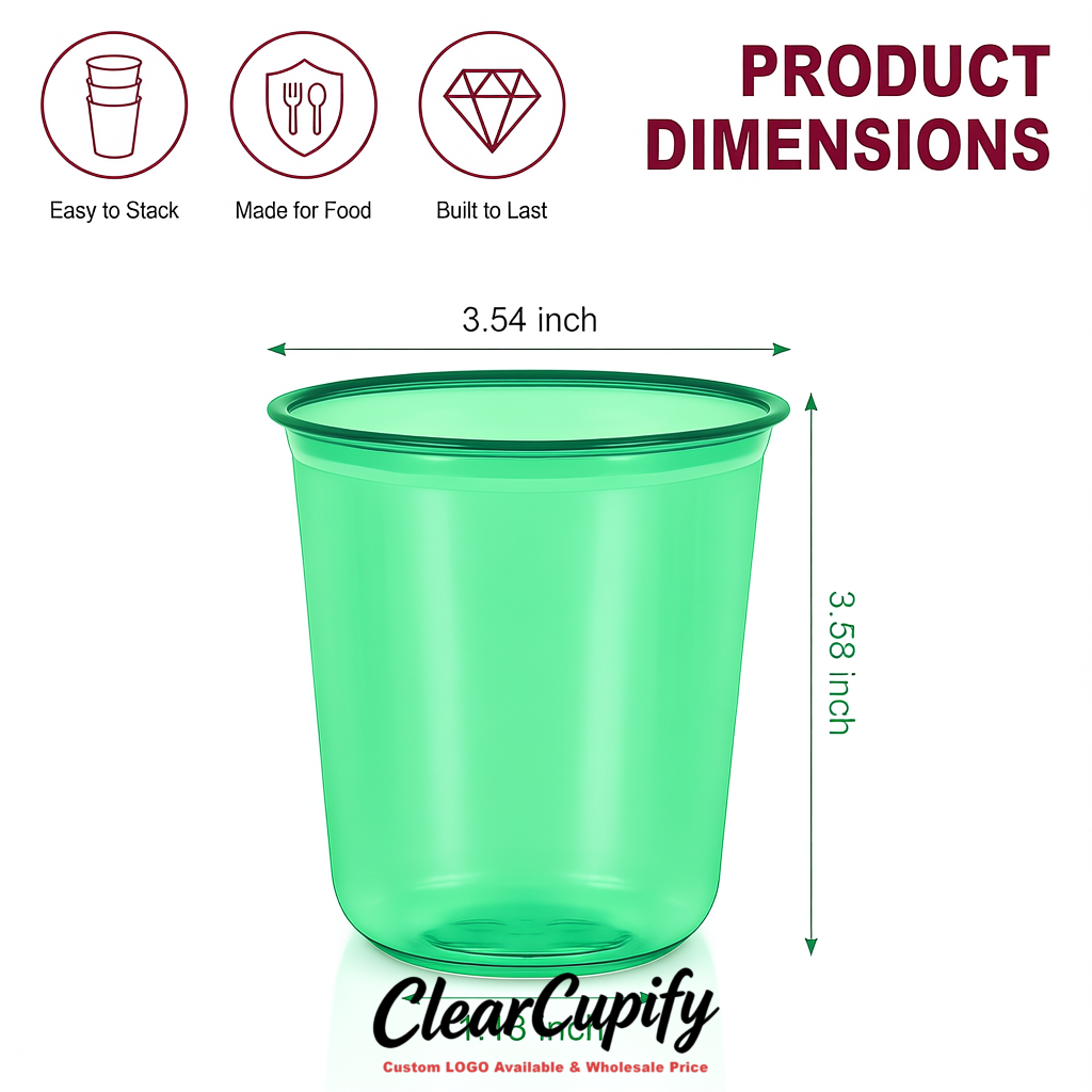 Viridian U-shaped Cup with Round Bottom: Stackable & Disposable Plastic Cup
