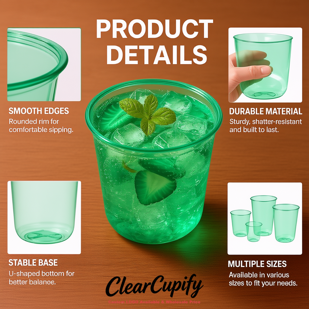Viridian U-shaped Cup with Round Bottom: Stackable & Disposable Plastic Cup
