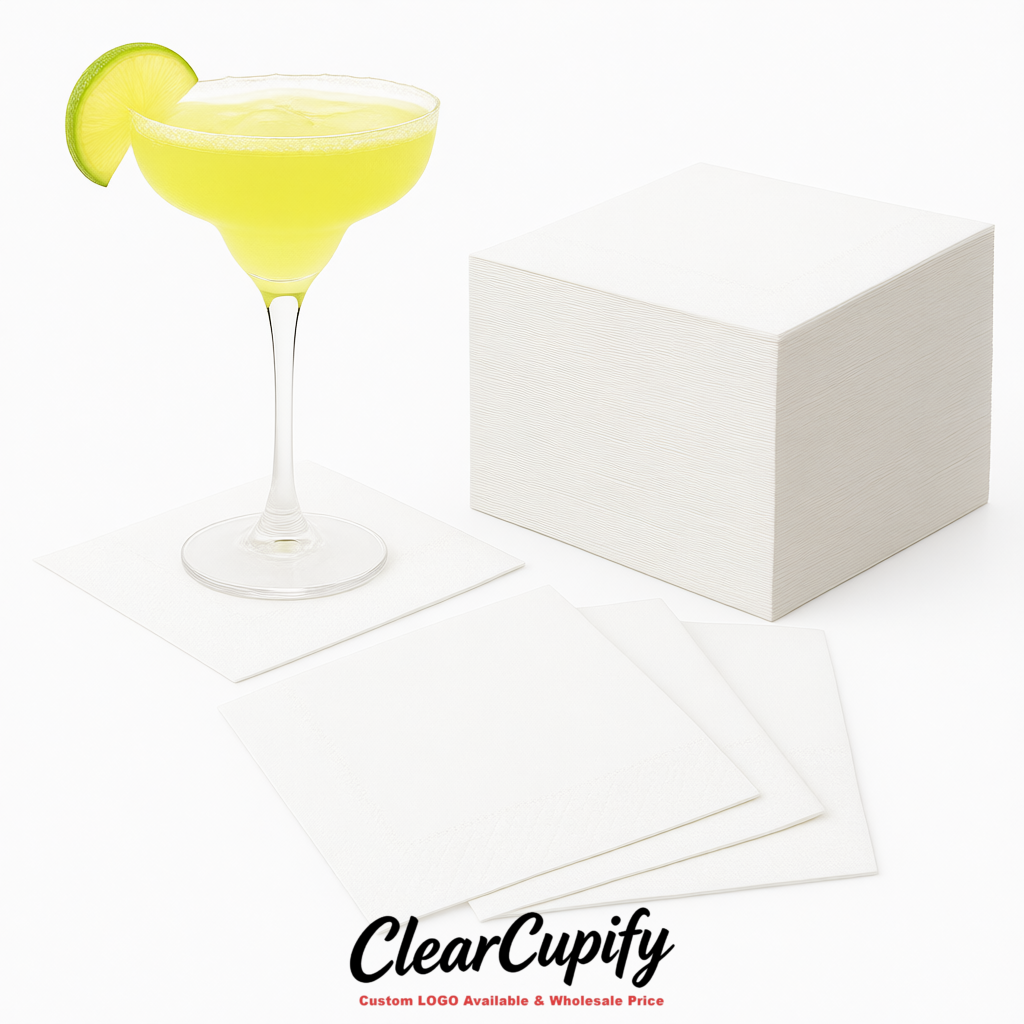 White Napkins Paper 4.5x4.5 Inch Disposable 2-Ply Cocktail Napkins Factory