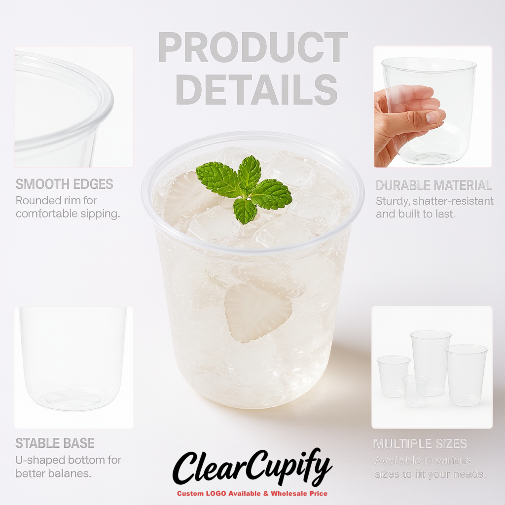 White U-shaped Cup with Round Bottom: Stackable & Disposable Plastic Cup