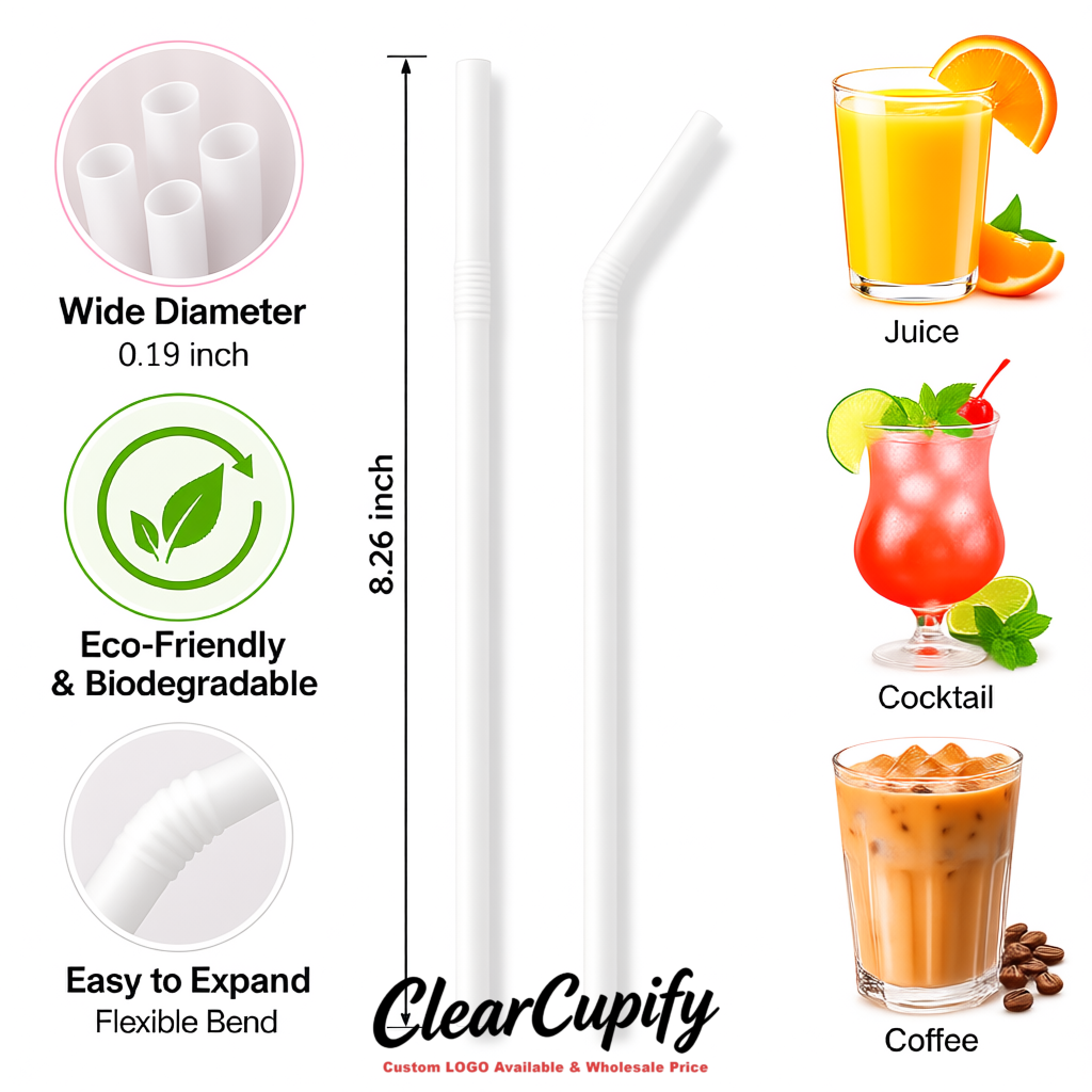 White Plastic Straws 8.26 x 0.2 inch Flexible Bendy Disposable Drinking Straws Supplier