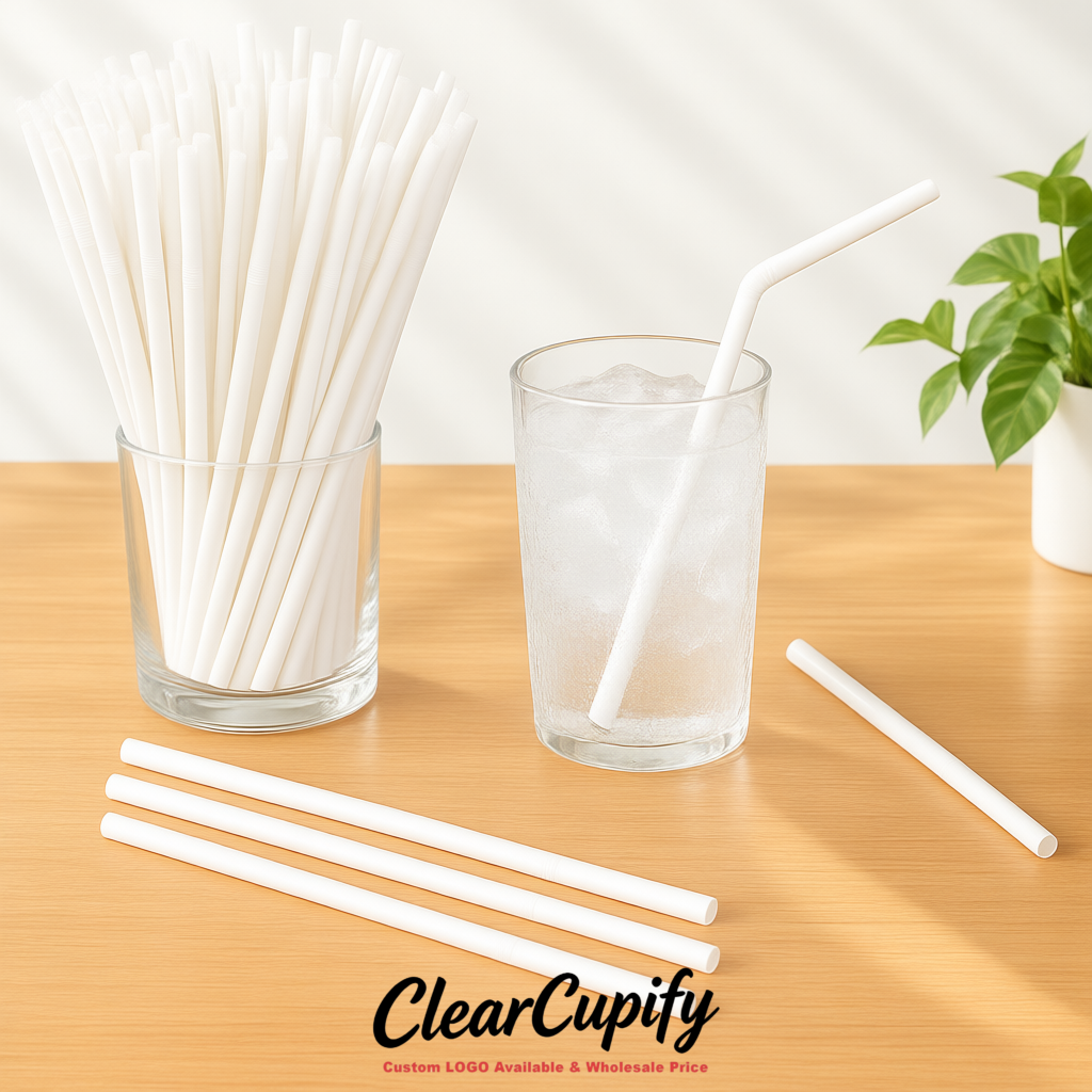 White Plastic Straws 8.26 x 0.2 inch Flexible Bendy Disposable Drinking Straws Supplier
