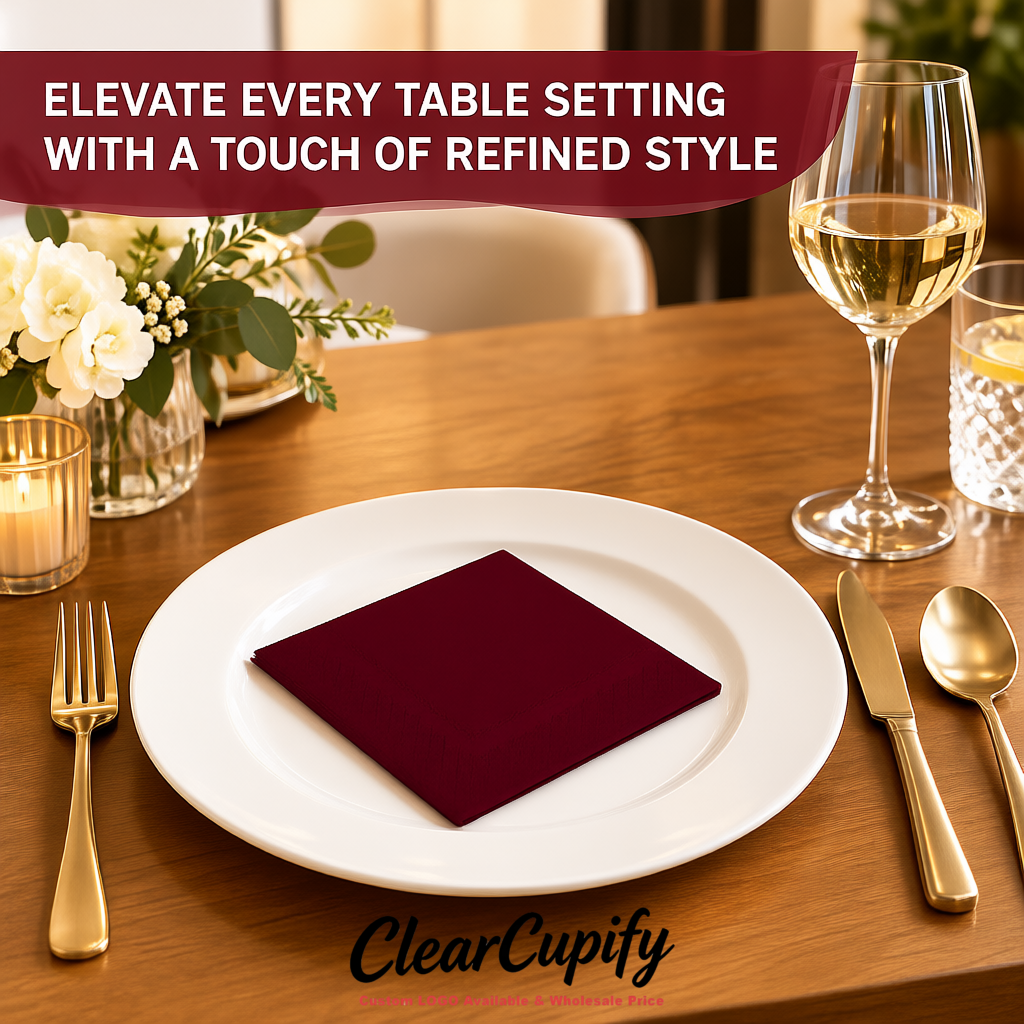 Wine Red Napkins Paper 4.5x4.5 Inch Disposable 2-Ply Cocktail Napkins Factory