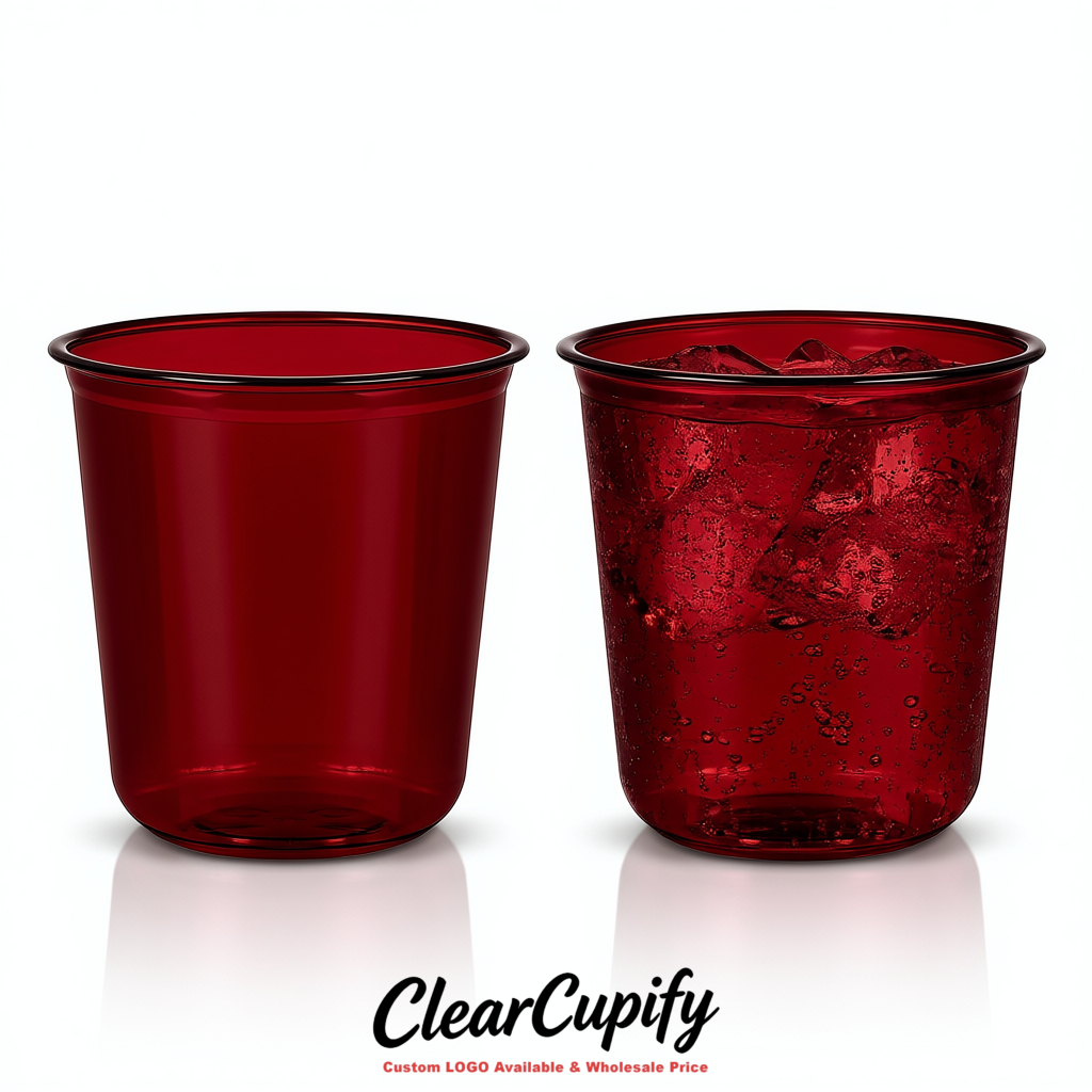 Wine Red U-shaped Cup with Round Bottom: Stackable & Disposable Plastic Cup