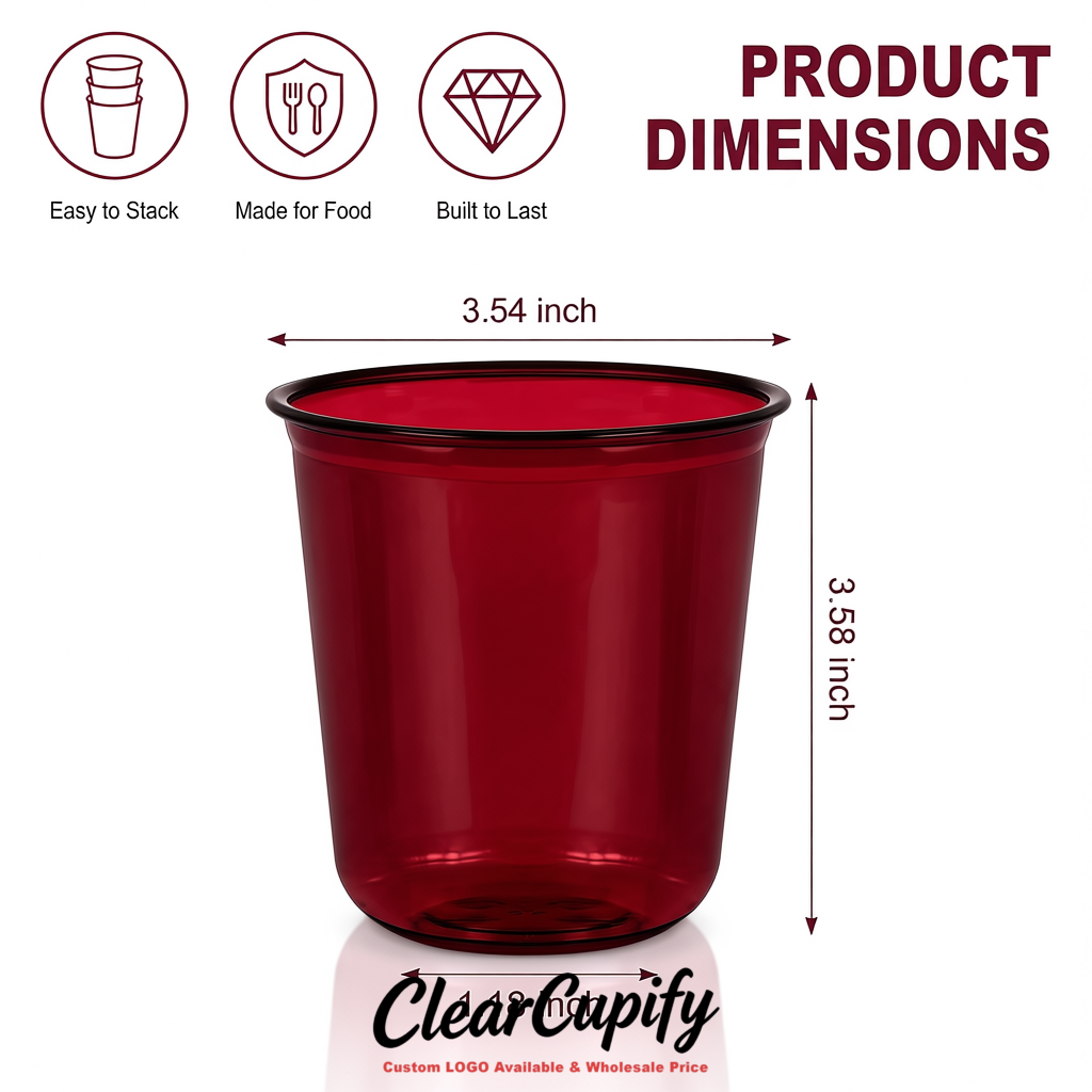 Wine Red U-shaped Cup with Round Bottom: Stackable & Disposable Plastic Cup
