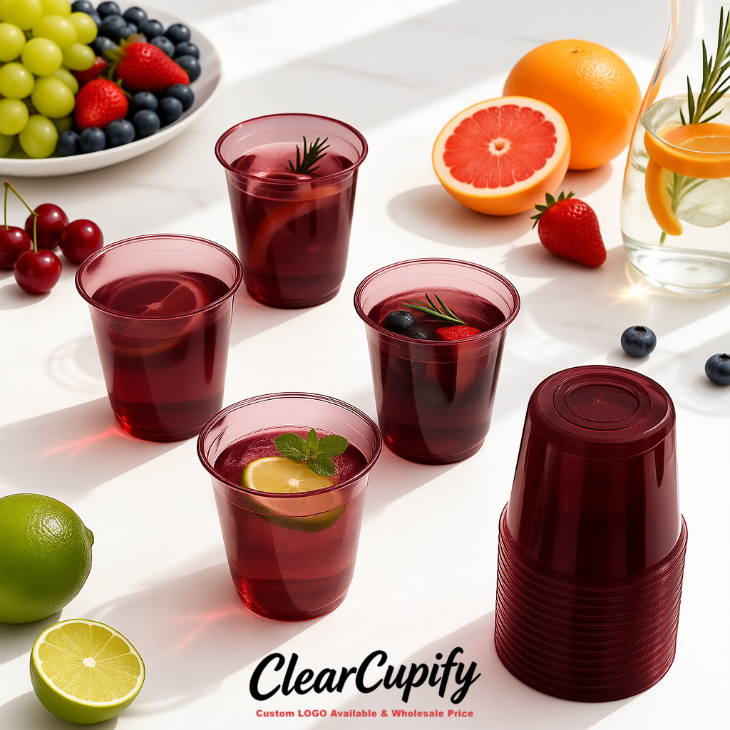Wine Red U-shaped Cup with Round Bottom: Stackable & Disposable Plastic Cup