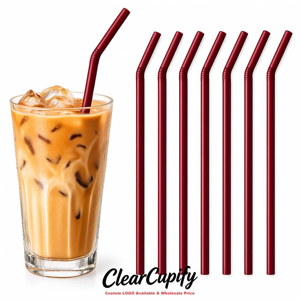 Wine Red Plastic Straws 8.26 x 0.2 inch Flexible Bendy Disposable Drinking Straws Supplier