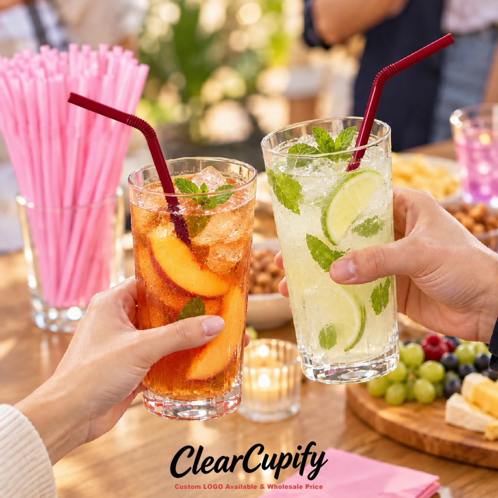Wine Red Plastic Straws 8.26 x 0.2 inch Flexible Bendy Disposable Drinking Straws Supplier