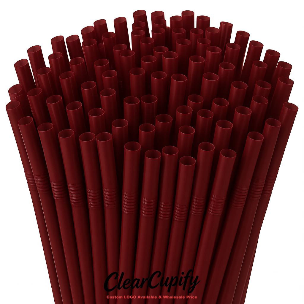 Wine Red Plastic Straws 8.26 x 0.2 inch Flexible Bendy Disposable Drinking Straws Supplier