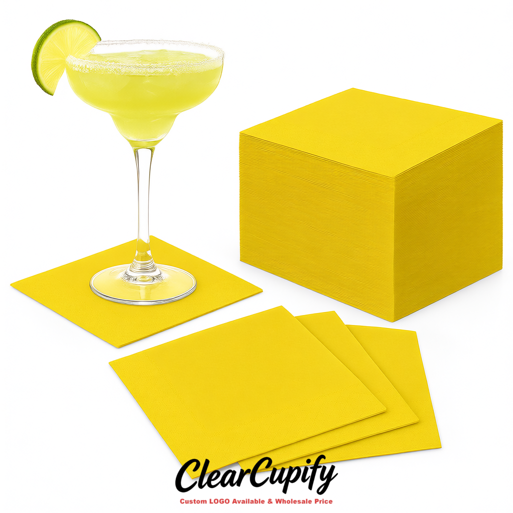 Yellow Napkins Paper 4.5x4.5 Inch Disposable 2-Ply Cocktail Napkins Factory