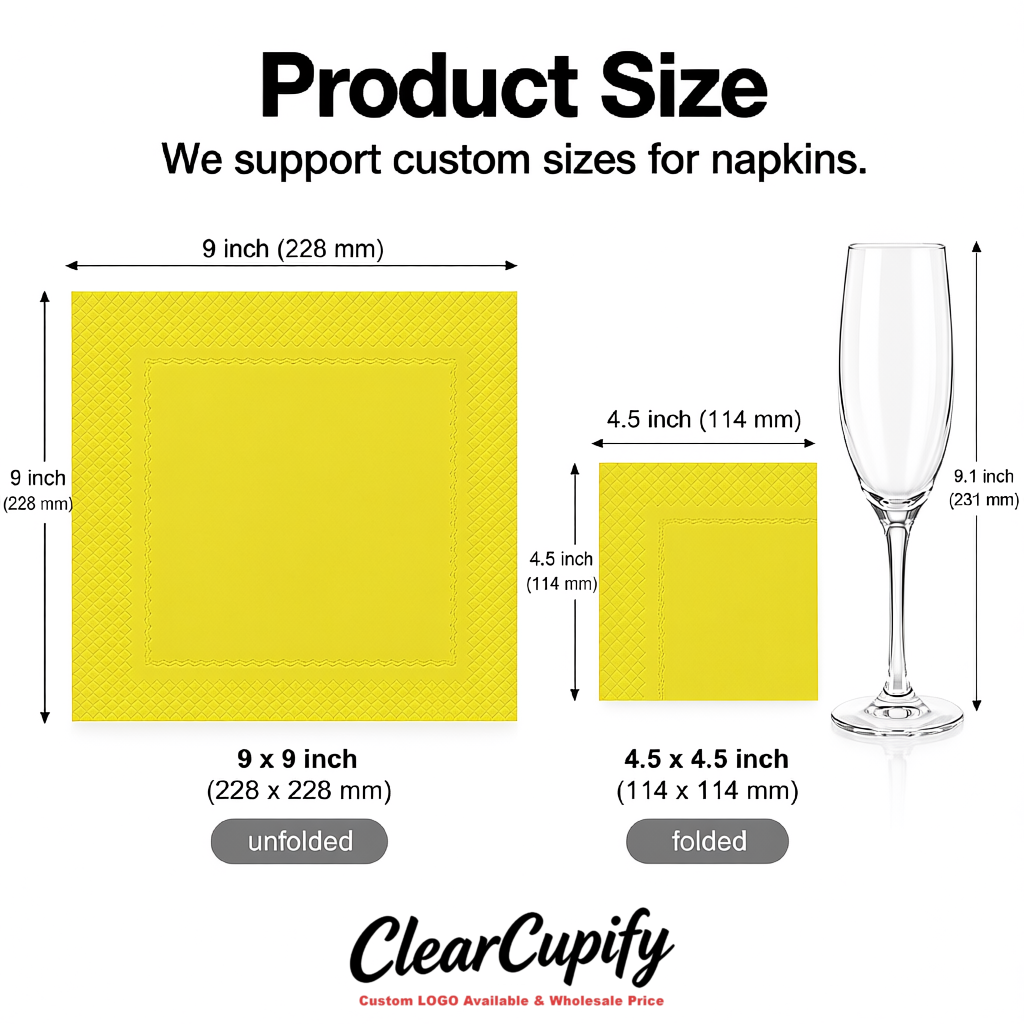 Yellow Napkins Paper 4.5x4.5 Inch Disposable 2-Ply Cocktail Napkins Factory