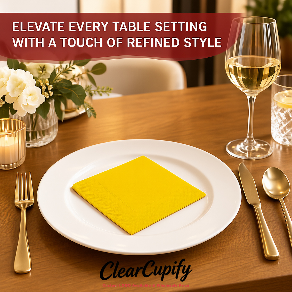 Yellow Napkins Paper 4.5x4.5 Inch Disposable 2-Ply Cocktail Napkins Factory