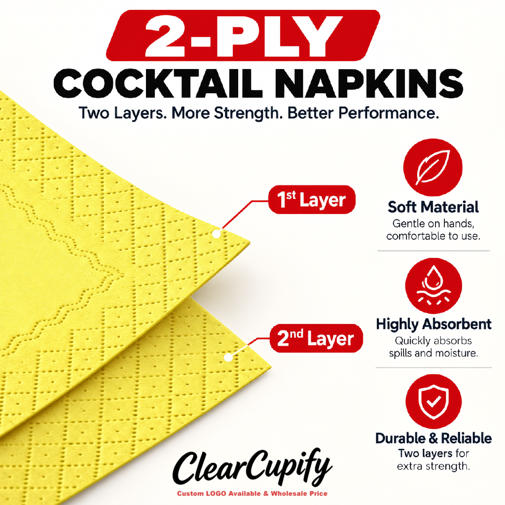 Yellow Napkins Paper 4.5x4.5 Inch Disposable 2-Ply Cocktail Napkins Factory