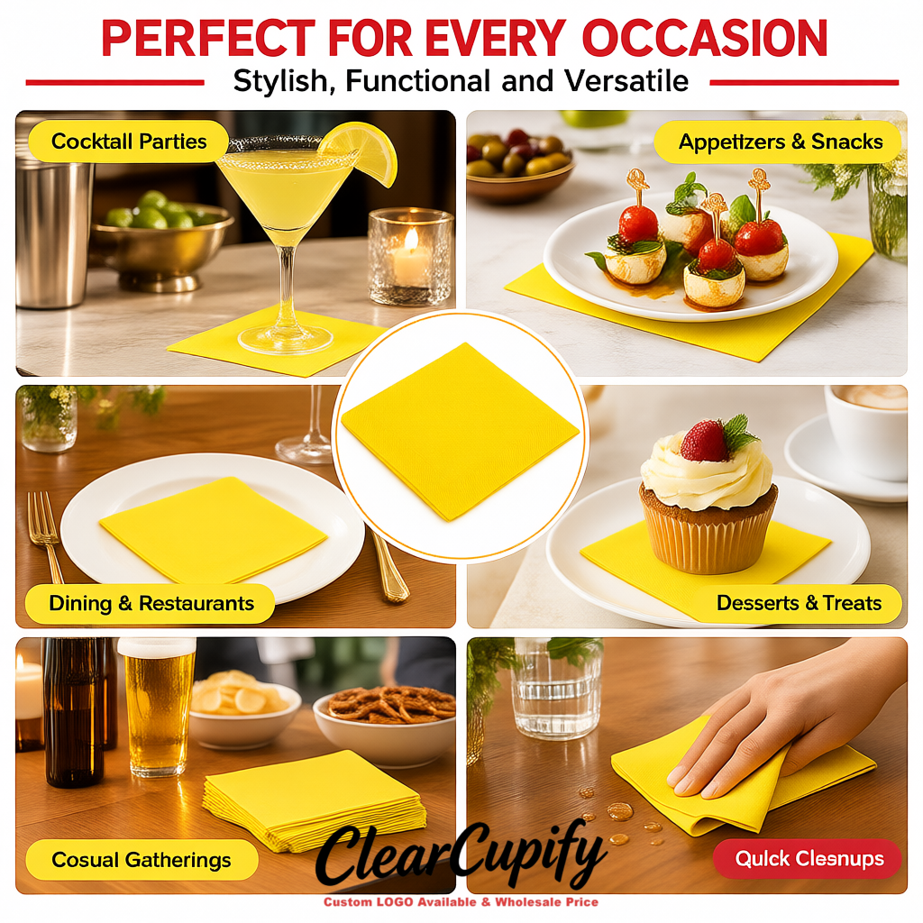 Yellow Napkins Paper 4.5x4.5 Inch Disposable 2-Ply Cocktail Napkins Factory