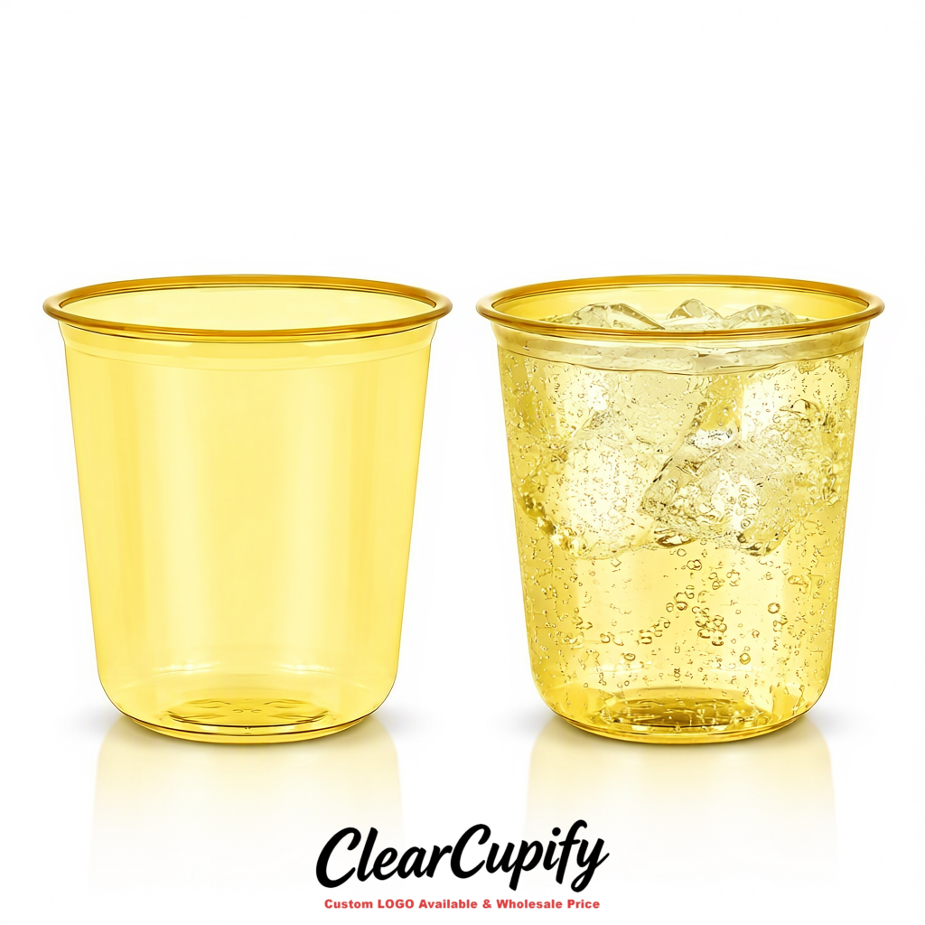 Yellow U-shaped Cup with Round Bottom: Stackable & Disposable Plastic Cup
