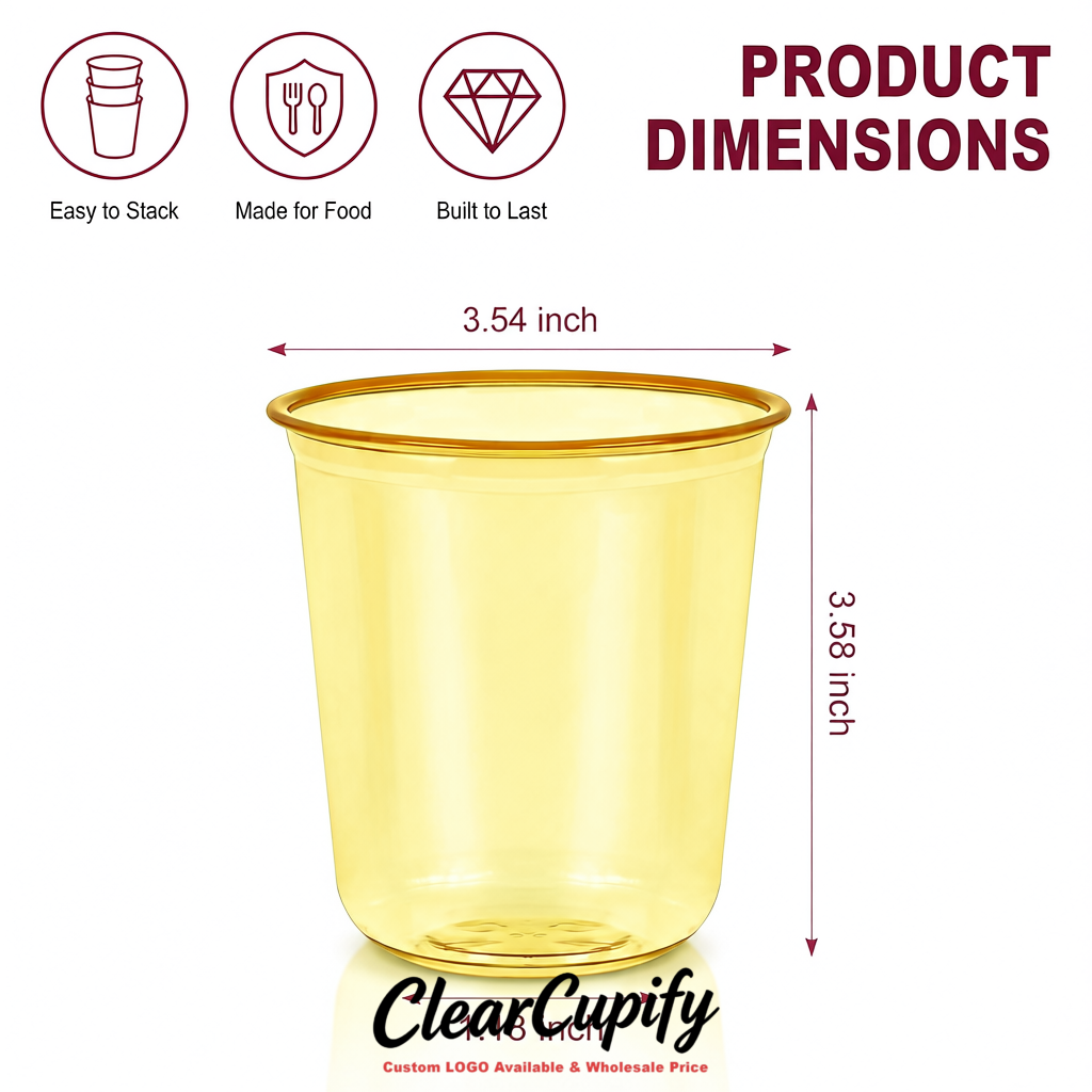 Yellow U-shaped Cup with Round Bottom: Stackable & Disposable Plastic Cup