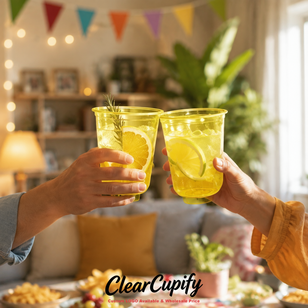 Yellow U-shaped Cup with Round Bottom: Stackable & Disposable Plastic Cup