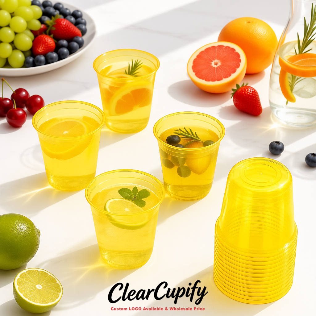 Yellow U-shaped Cup with Round Bottom: Stackable & Disposable Plastic Cup