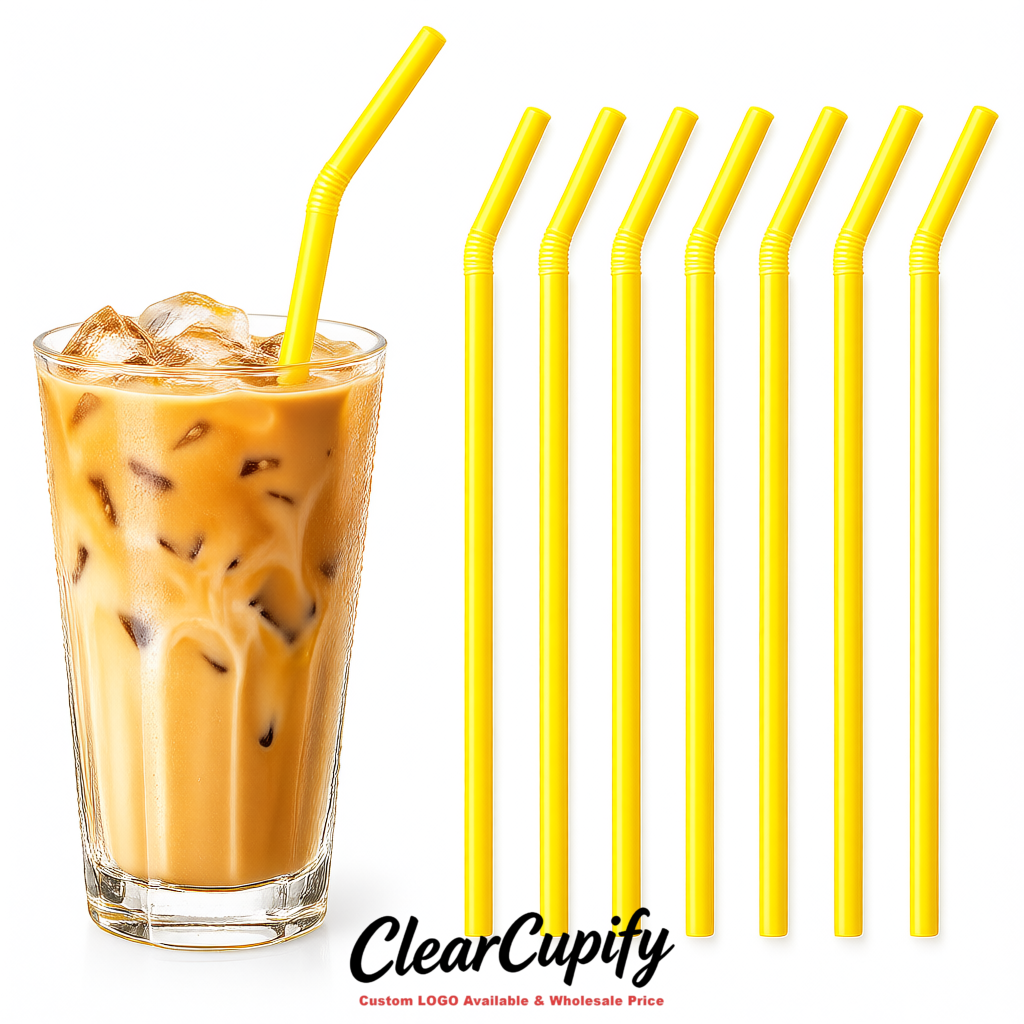 Yellow Plastic Straws 8.26 x 0.2 inch Flexible Bendy Disposable Drinking Straws Supplier