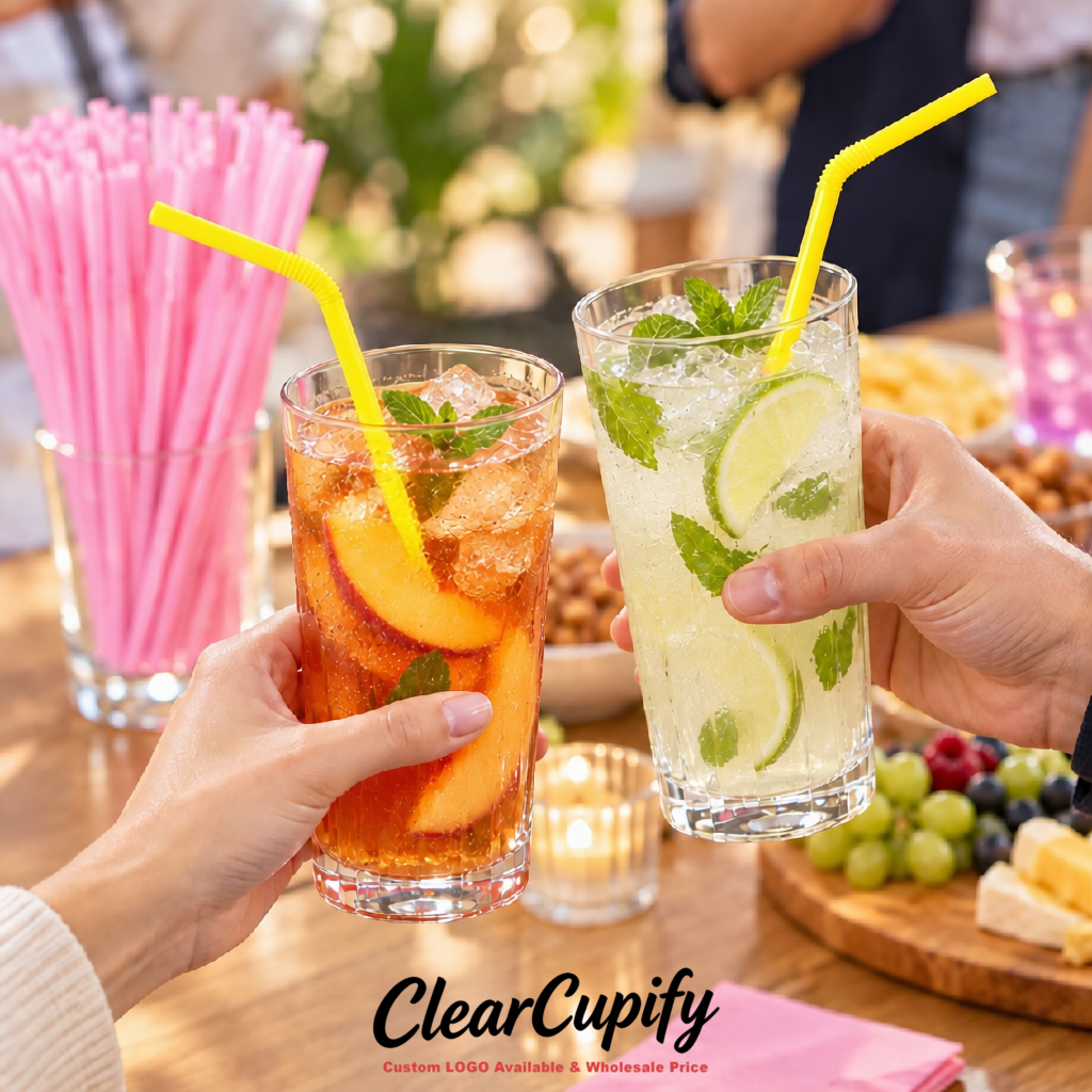 Yellow Plastic Straws 8.26 x 0.2 inch Flexible Bendy Disposable Drinking Straws Supplier