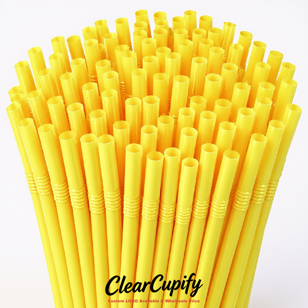 Yellow Plastic Straws 8.26 x 0.2 inch Flexible Bendy Disposable Drinking Straws Supplier